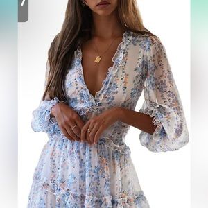 White Women’s Spring / Summer Ruffle long sleeve dress